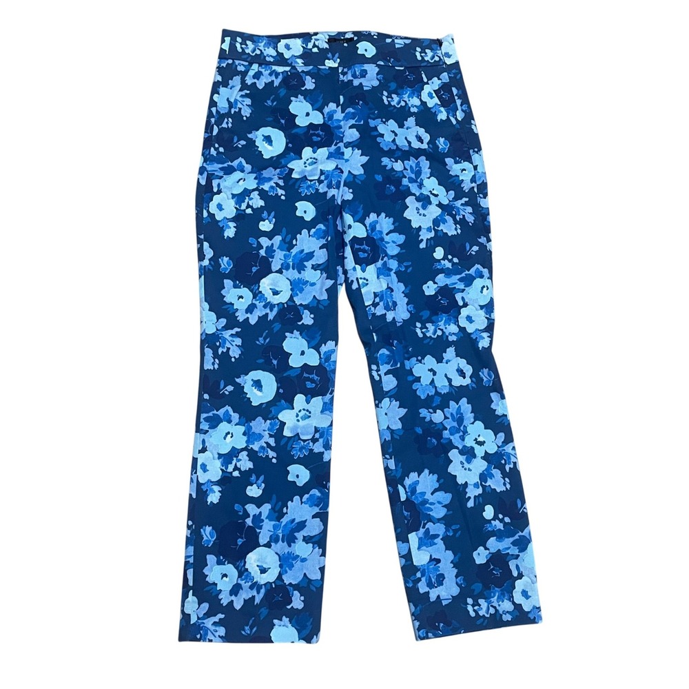 J.Crew Martie Slim Crop Pant Blue Floral Print Side Zip Preppy Trousers Women 10